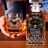 America 250th Anniversary Gifts For Family - Personalized Independence Day/ 4th of July Whiskey Decanter Set
