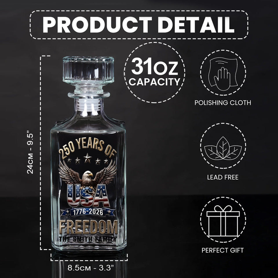 America 250th Anniversary Gifts For Family - Personalized Independence Day/ 4th of July Whiskey Decanter Set
