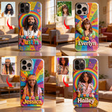 Hippie Theme, Custom From Any Image - Personalized Hippie 3D Embossed Leather Phone Case