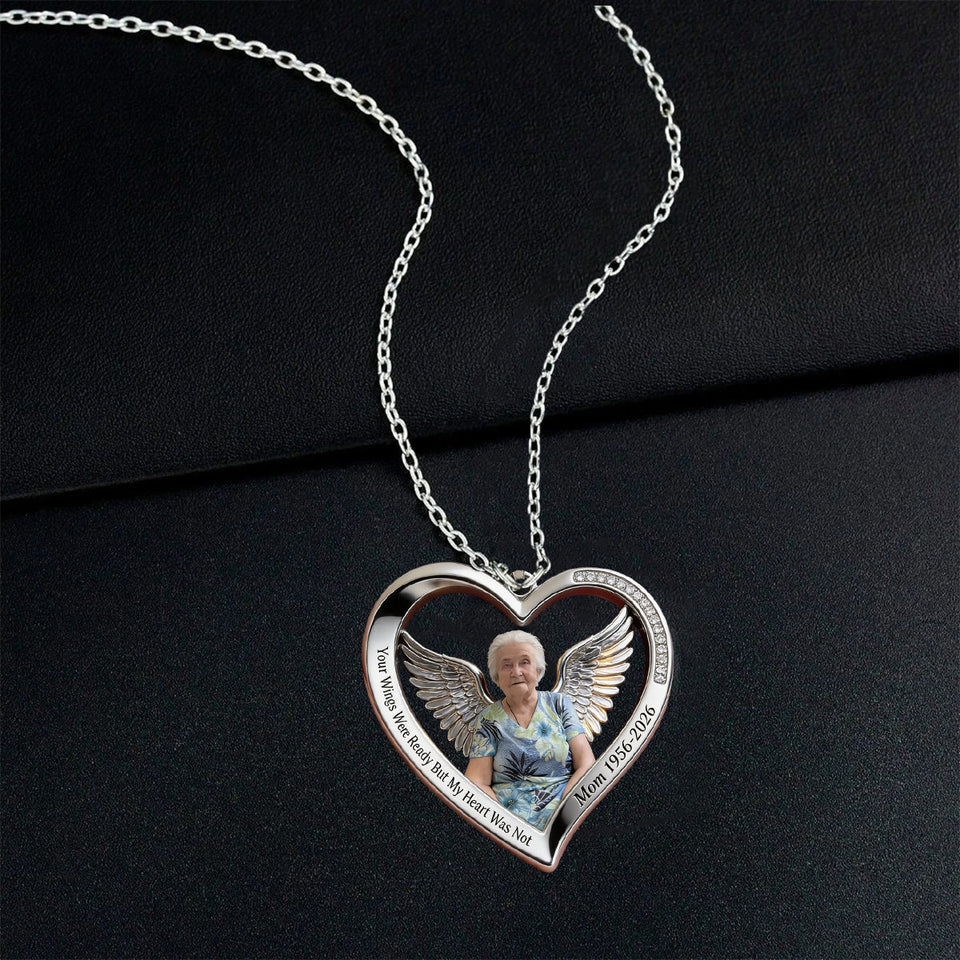 Your Wings Were Ready But My Heart Wear Not - Personalized Memorial Shaped Metal Pendant Necklace