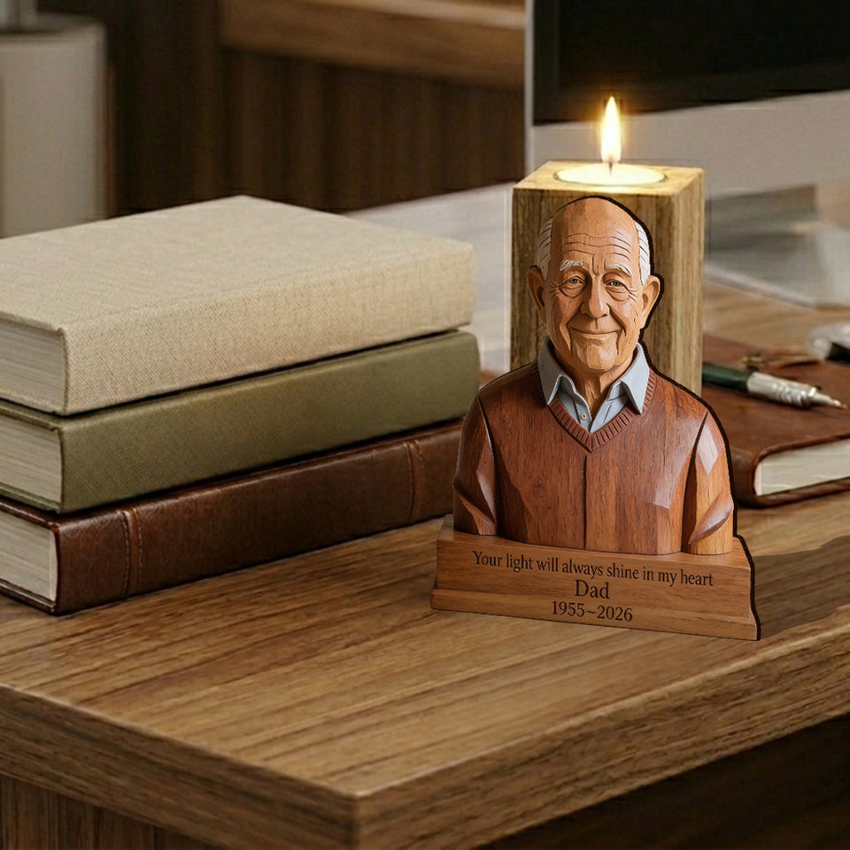 In Loving Memory - Personalized Memorial Custom Shape Wooden Candle Holder