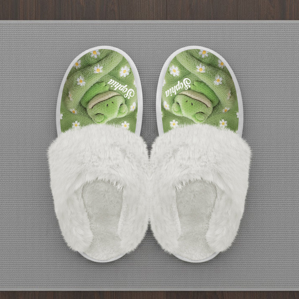 Love Frog - Personalized Frog Slippers With Fur Lining