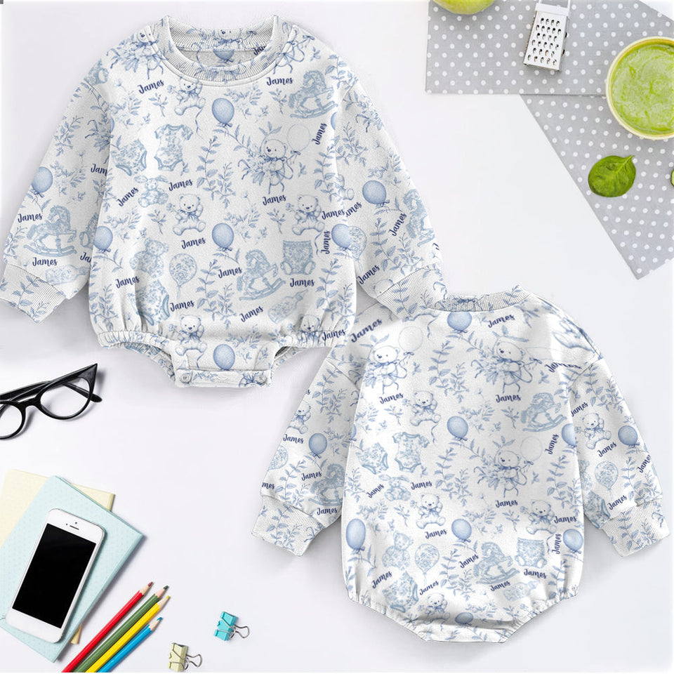 Toil de Jouy Nursery Pattern - Personalized Kid Long Sleeve Onesie