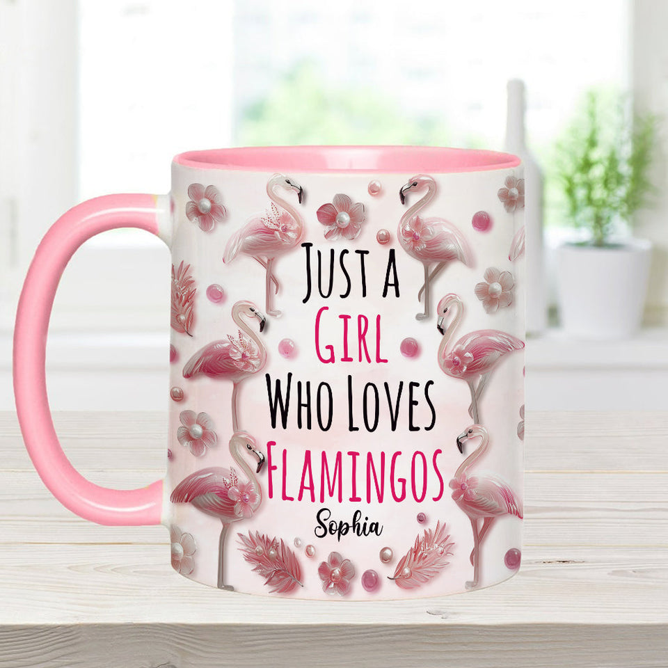 Just A Girl Who Loves Flamingos - Personalized Flamingo Accent Mug