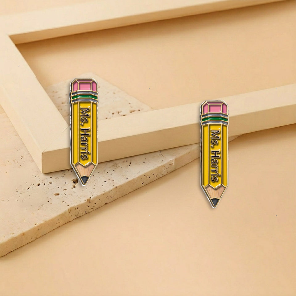 Pencil-Shaped Teacher Gift - Personalized Teacher 3D Embossed Enamel Pin
