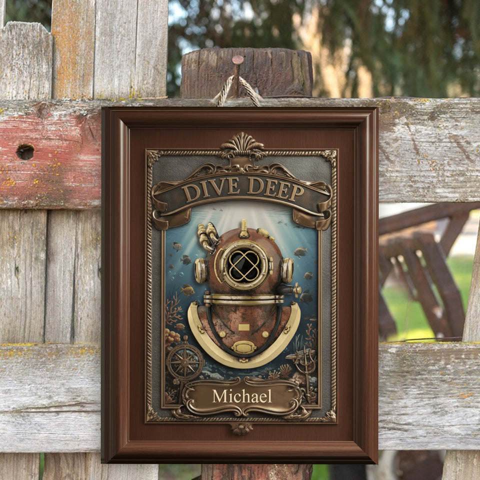 Love Diving, Dive Deep - Personalized Scuba Diving Custom Shaped Wood Sign