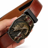 Love Fishing - Personalized Fishing Leather Belt With Shaped Buckle