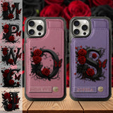 Alphabet Red Rose And Butterflies - Personalized Luxury Wallet Phone Case