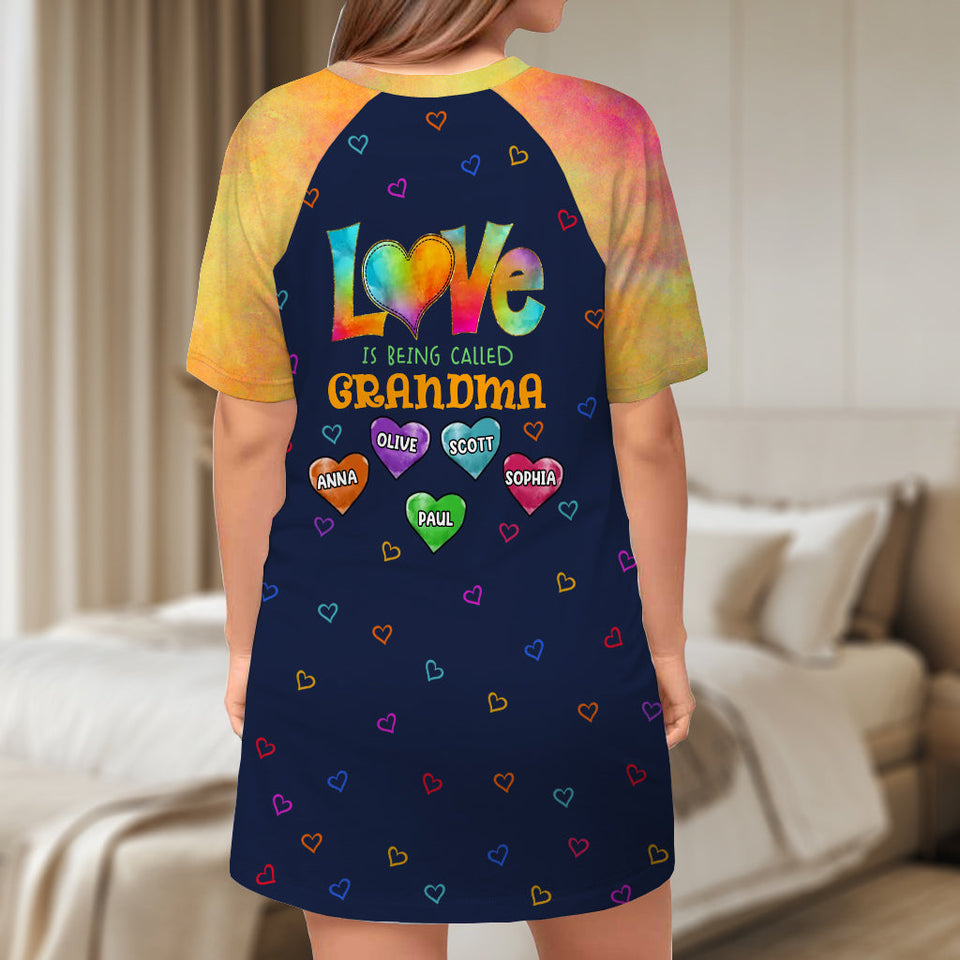 Blessed To Be Called Grandma - Personalized Grandma Sleep T-shirt Dress