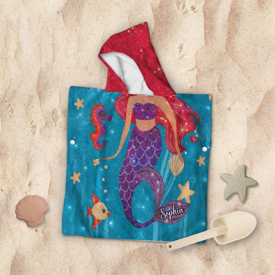 Mermaid At Heart - Personalized Kid Hooded Towel Poncho