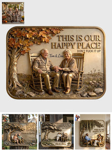 This Is Our Happy Place - Personalized Couple 3D Printed Cut Metal Sign