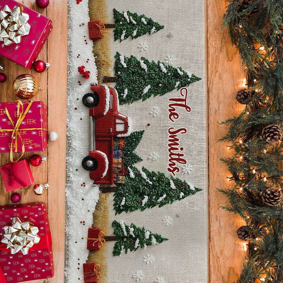 All Hearts Come Home For Christmas - Personalized Family Table Runner