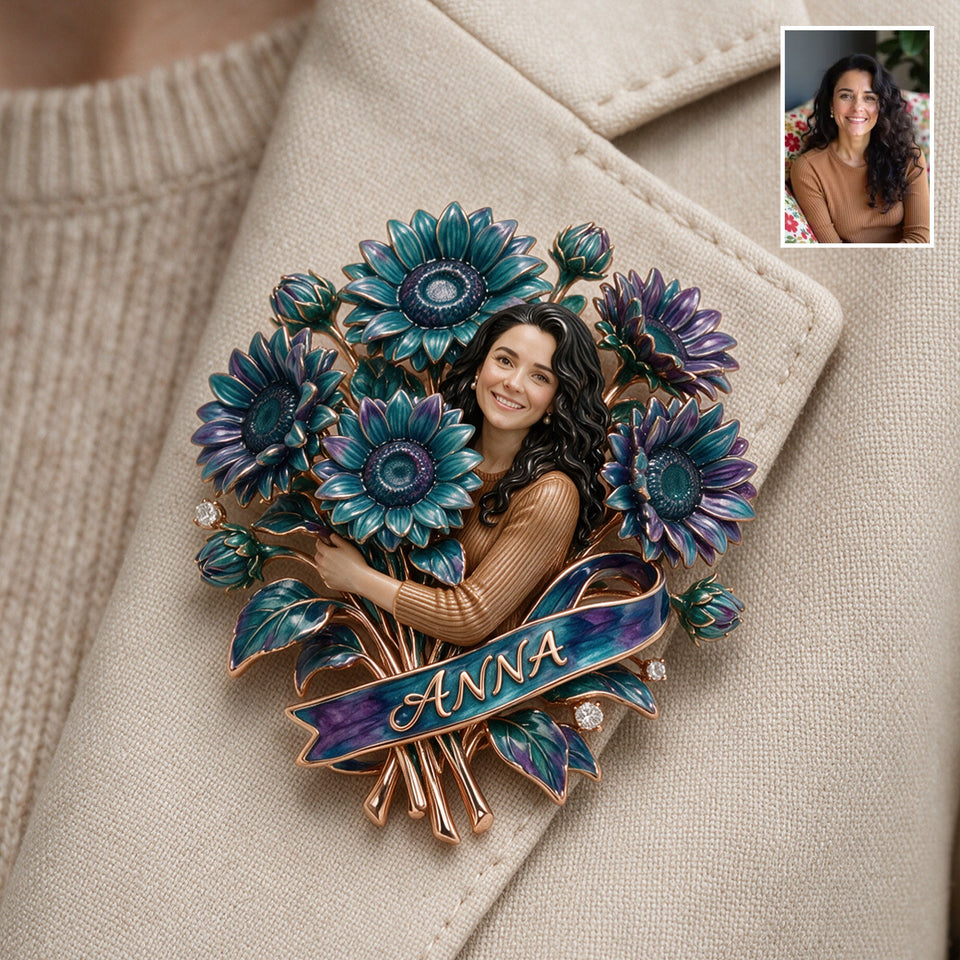 Custom Suicide Prevention Blue & Purple Sunflower Brooch - Personalized Suicide Prevention 3D Embossed Enamel Pin