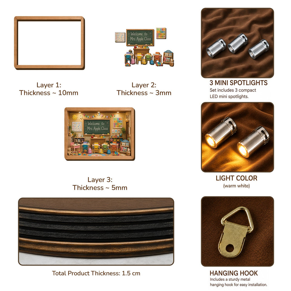 Back To School - Personalized Teacher Wooden Light Shadow Box
