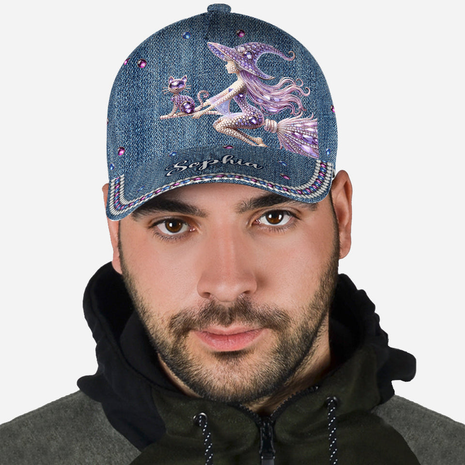 Witch And Broomstick - Personalized Witch Classic Cap