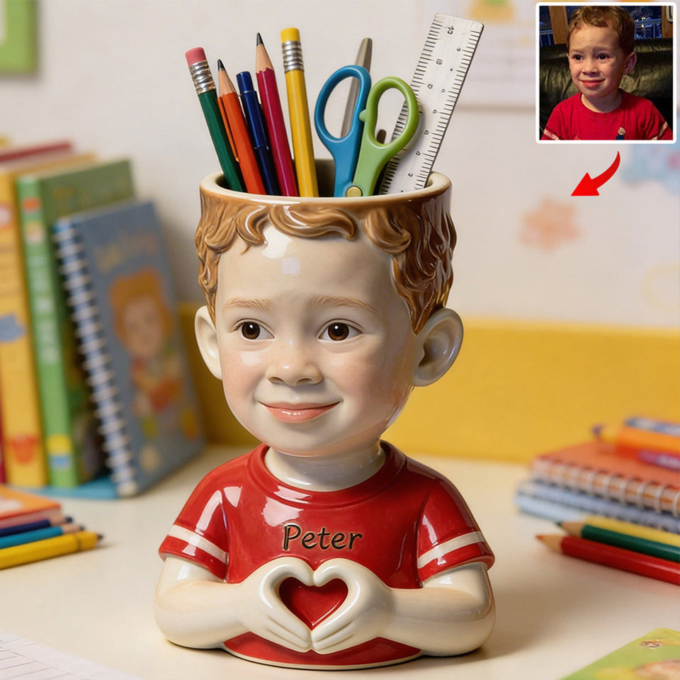 Any Kid Photo - Personalized Kid Wooden Desk Organizer