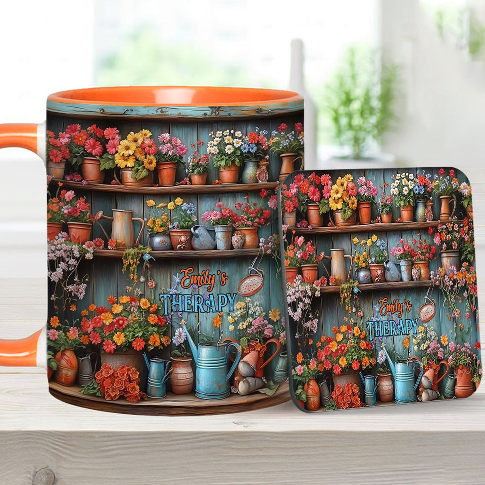 Gardening Is My Therapy - Personalized Gardening Accent Mug