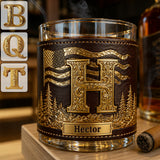 Initial Custom For Whiskey Lovers - Personalized Whisky Whiskey Glass With Leather Holder