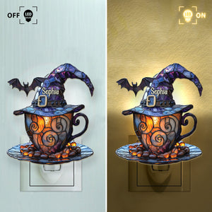 Witch Hat And Coffee Mug - Personalized Witch Acrylic Plug-In Night Light