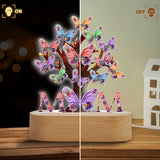 Colorful Butterflies Mom Mama - Personalized Mother Shaped Plaque Light Base