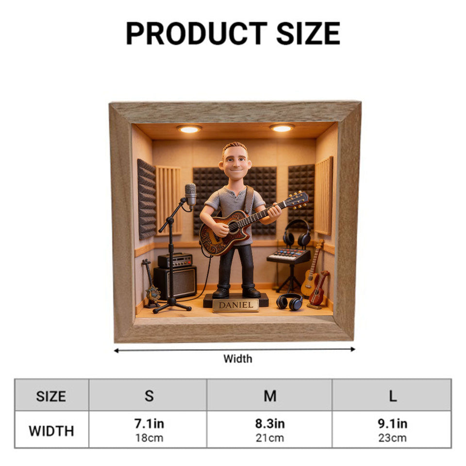 Music Studio Diorama – Custom Instrument - Personalized Guitar Wooden Frame LED Light