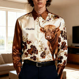 Love Highland Cow - Personalized Highland Cow Button-Up Shirt