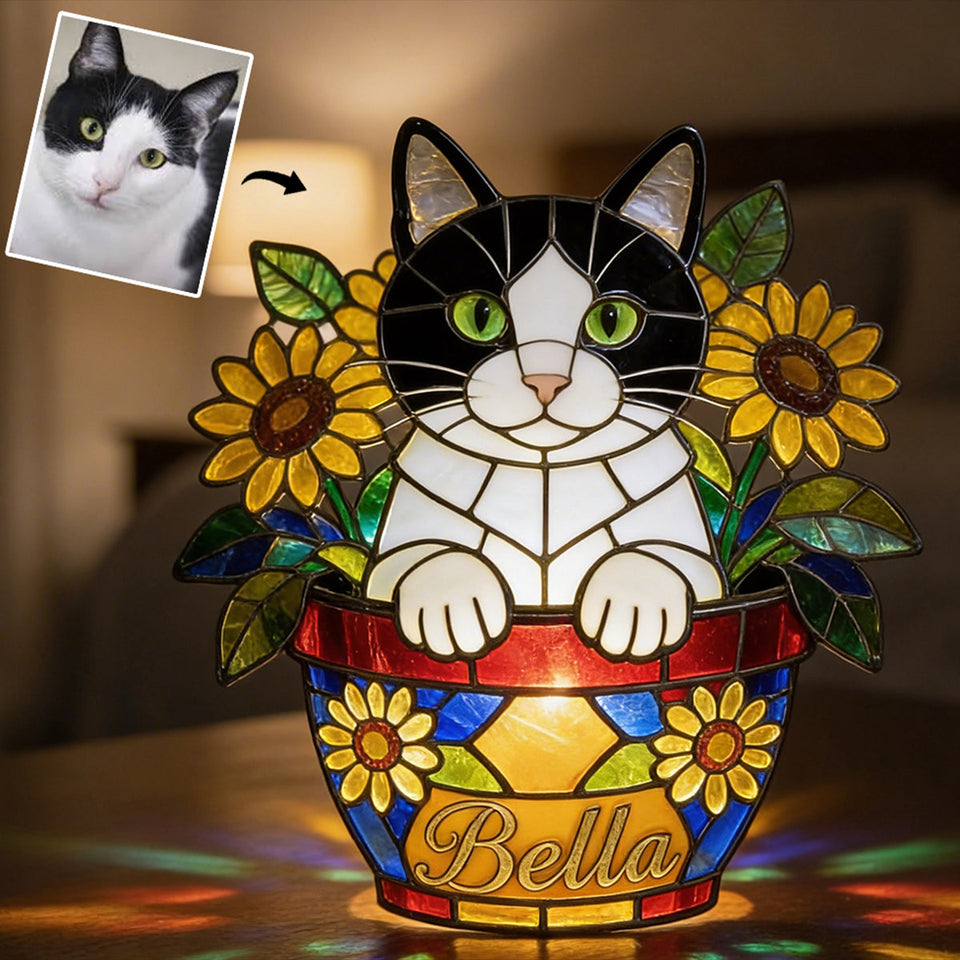 Cute Pets And Flowers - Personalized Cat Acrylic LED Night Light
