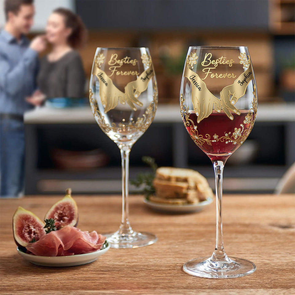 Besties Forever - Personalized Bestie Wine Glass With Long Stem