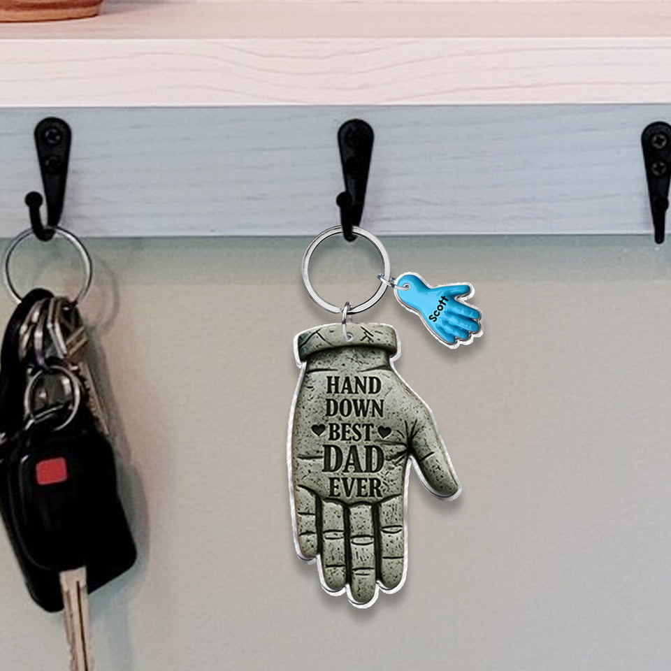 Hand Down Best Dad Ever - Personalized Father Keychain with Charms