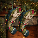 Love Fishing - Personalized Fishing Shaped Christmas Stocking