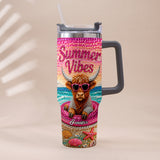 Summer Vibes - Personalized Highland Cow Tumbler With Plush Charm