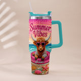Summer Vibes - Personalized Highland Cow Tumbler With Plush Charm