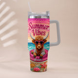Summer Vibes - Personalized Highland Cow Tumbler With Plush Charm