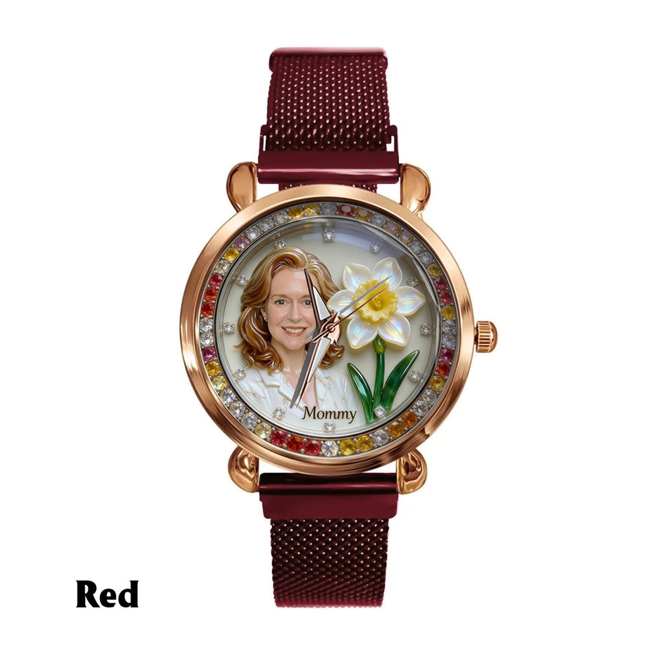 Custom Any Photo & Birthmonth Flower - Personalized Self Love Women Hand Watch