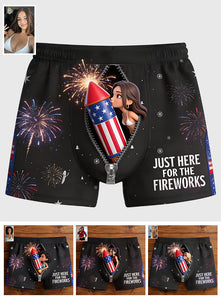 Just Here For The Fireworks - Personalized Spicy Couple Men’s Boxer Briefs