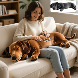 Sleeping Dog Perfect Gift For Dog Mom/Dog Dad - Personalized Dachshund Faux Fur Shaped Pillow