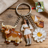 Love Highland Cow - Personalized Highland Cow Premium Keychain With Charms