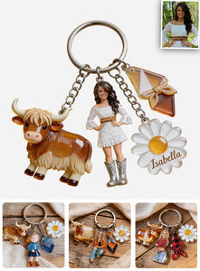 Love Highland Cow - Personalized Highland Cow Premium Keychain With Charms