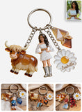 Love Highland Cow - Personalized Highland Cow Premium Keychain With Charms