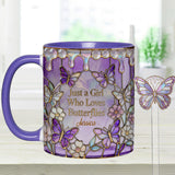 Just A Girl Who Loves Butterflies - Personalized Butterfly Set Accent Mug with Acrylic Stirrers