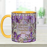 Just A Girl Who Loves Butterflies - Personalized Butterfly Set Accent Mug with Acrylic Stirrers