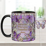 Just A Girl Who Loves Butterflies - Personalized Butterfly Set Accent Mug with Acrylic Stirrers