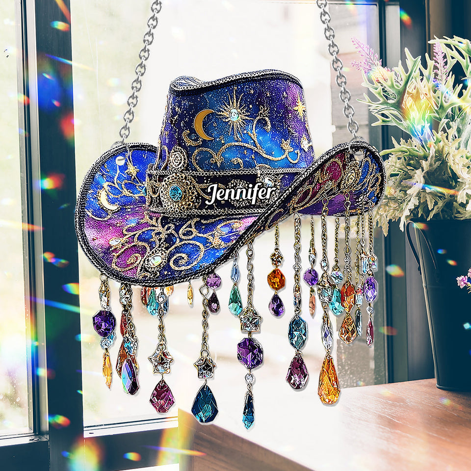 Beautiful Cowboy Hat - Personalized Cowgirl Window Hanging Suncatcher Ornament