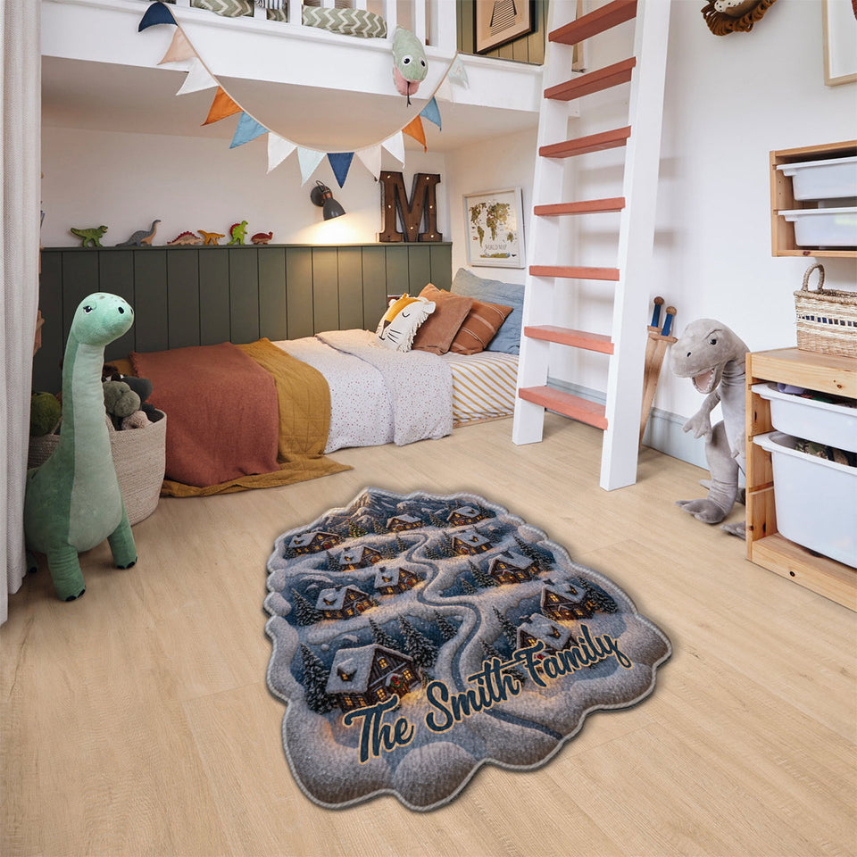 Snowy Mountain Village - Personalized Family Non-Slip Tufted Rug