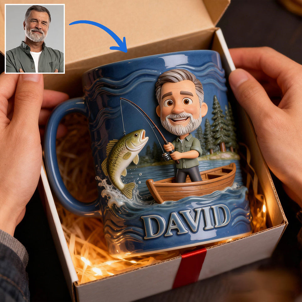 Funny Caricature Custom Mug From Any Photo - Personalized Fishing Accent Mug