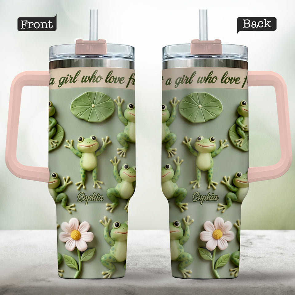 Just A Girl Who Loves Frogs - Personalized Frog Tumbler With Handle