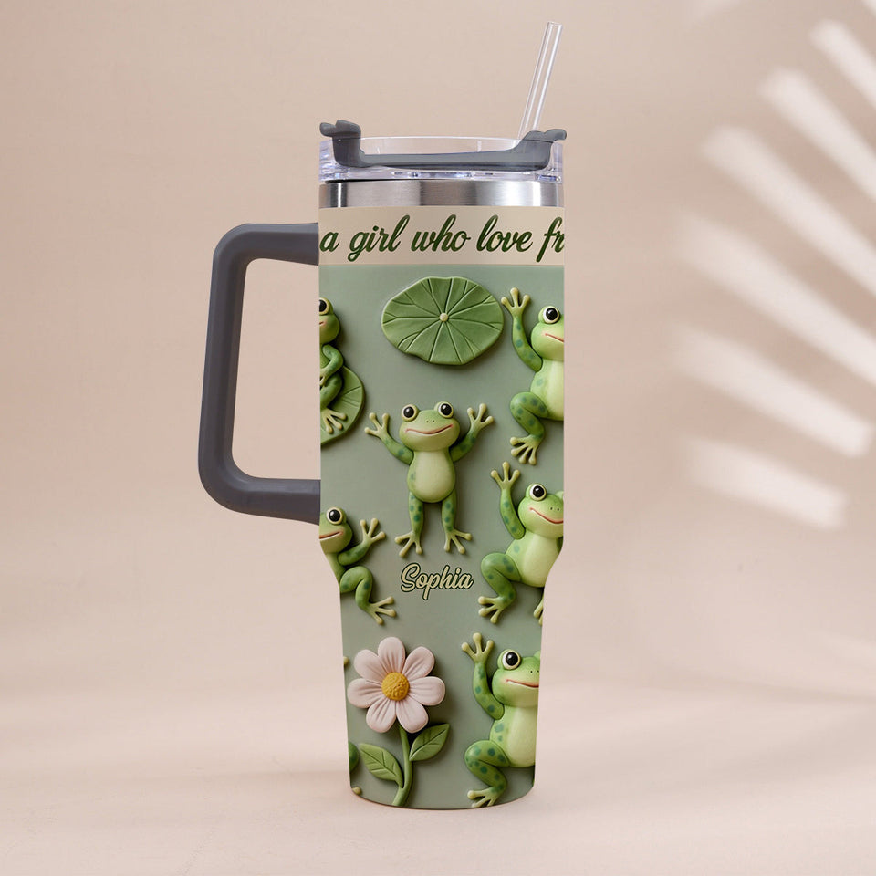Just A Girl Who Loves Frogs - Personalized Frog Tumbler With Handle