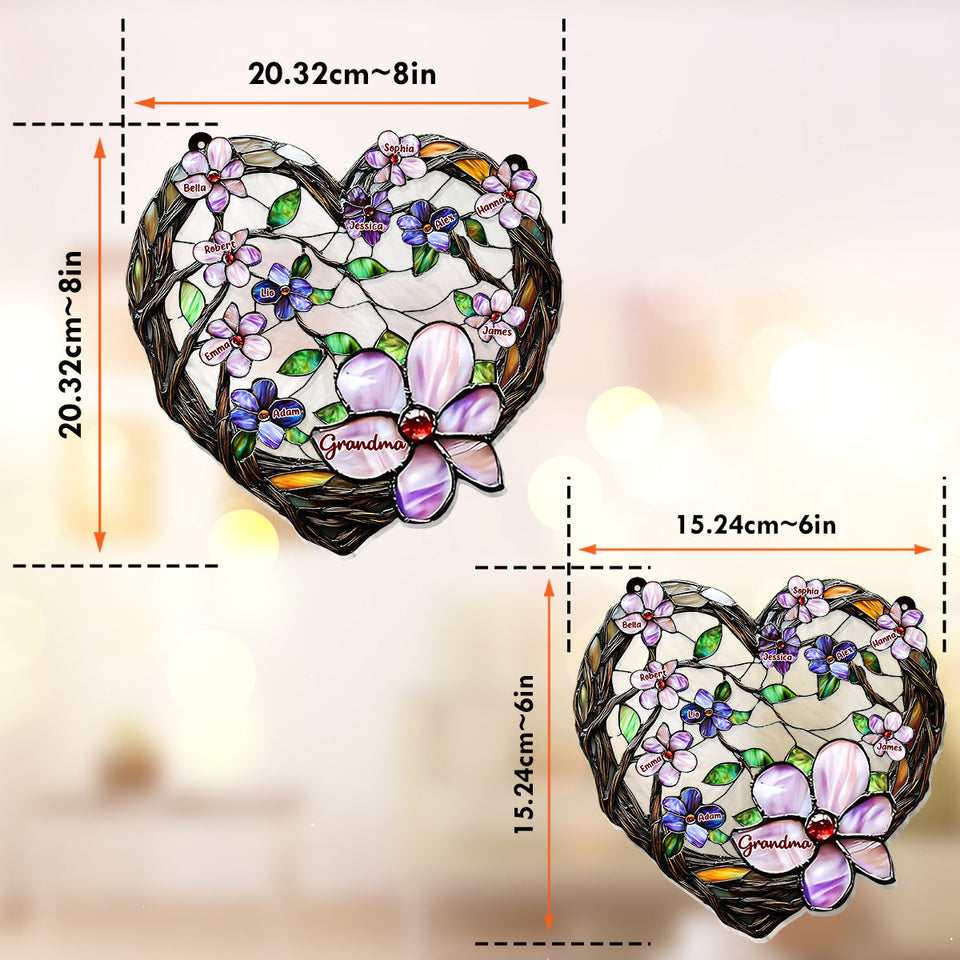 Grandma's Mom's Flowers - Personalized Grandma Window Hanging Suncatcher Ornament