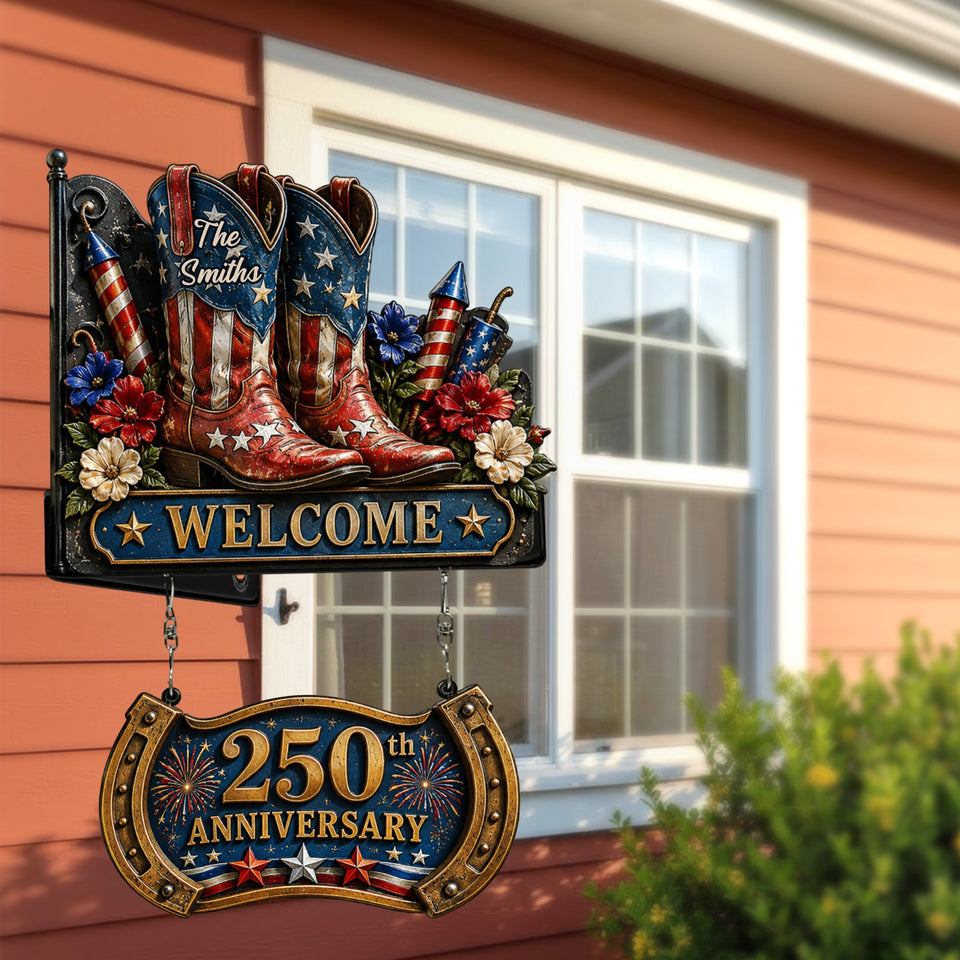 250th Anniversary Celabration - Personalized Western Outfit Wooden Wall Mount Sign