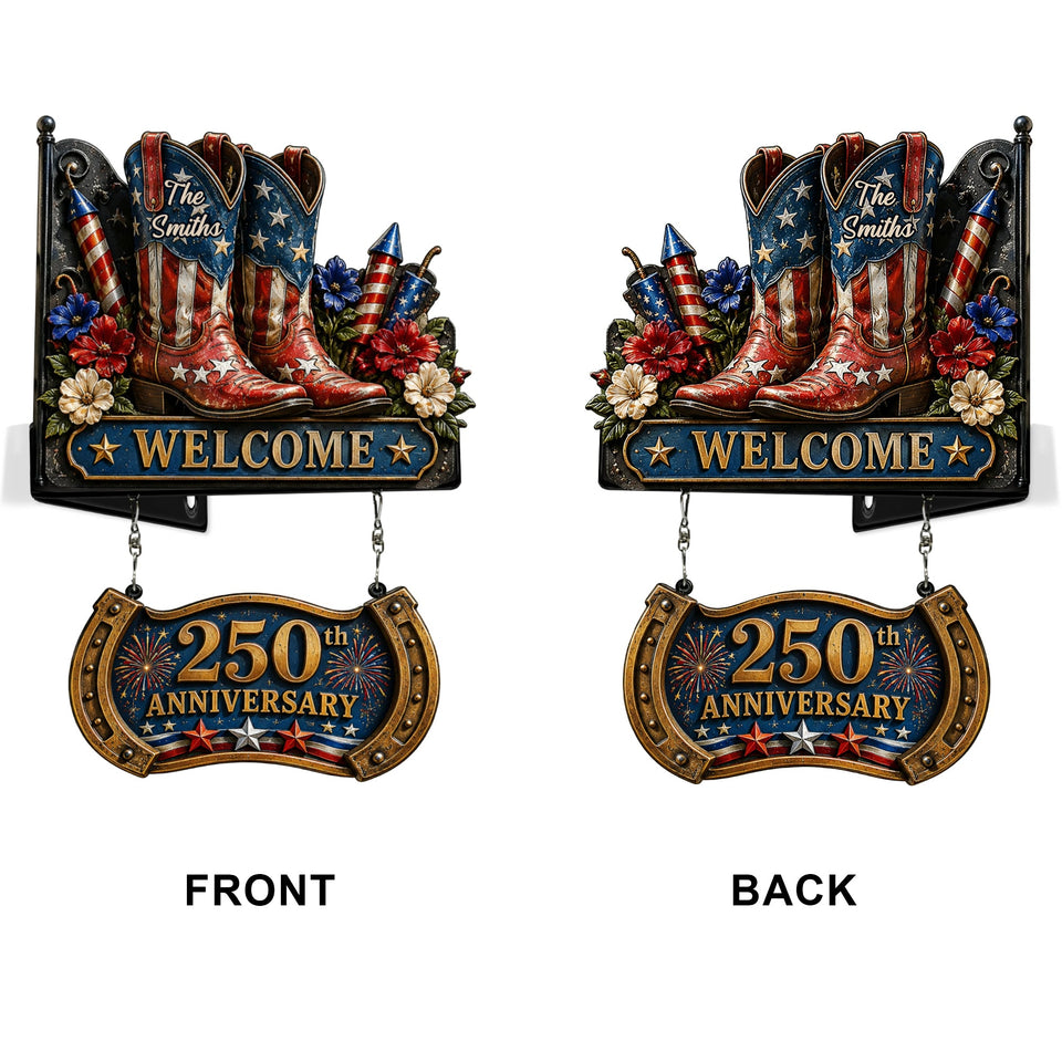 250th Anniversary Celabration - Personalized Western Outfit Wooden Wall Mount Sign